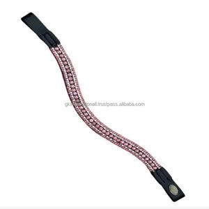 Forma de onda personalizada Cristales de 3 filas decorativos Banda de cejas de caballo de cuero negro en tamaños de mazorca completos en Fabricante Mayorista - Product Image 4