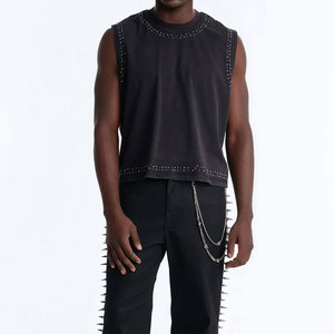 เสื้อกล้ามคอกลมทรงหลวม ดีไซน์ประดับเพชรเทียมสำหรับผู้ชาย รุ่นใหม่มาแรง แฟชั่นสุดฮิต ใส่สบายสำหรับฤดูร้อน ทรงบ็อกซี่ฟิต - Product Image 2