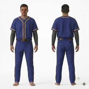 Custom Men's <b>Baseball</b> Uniform Set Blue Striped Jersey Pants Breathable Button Closure Regular Fit All Seasons - Product Image 1