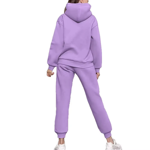 Conjunto Deportivo de 2 Piezas para Mujer, Sudadera con Capucha y Pantalones Jogger, Color Sólido, Corte Holgado, Largo Completo, Algodón - Product Image 6
