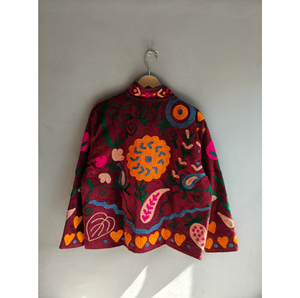 Veste en coton brodée à la main à motifs floraux, col mandarin, style bohème, manteau de printemps à manches longues, longueur normale, CADEAU POUR ELLE - Product Image 6