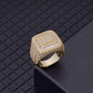 Luxury Men's Yellow <b>Gold</b> <b>Cocktail</b> <b>Ring</b> With Diamond Baguette Cut Pave Setting Geometric Design Everyday Wear - Product Image 2