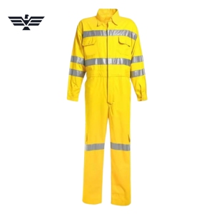 Unisex High Visibility Yellow Work <b>Overalls</b> Reflective Stripes Cotton Material Safety Coverall Anti-Bacterial Silk Screen - Product Image 2