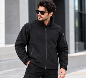 Exoro Men's Windproof Stand Collar Jacket <b>Black</b> Zipper Closure Casual Autumn Outerwear - Product Image 6