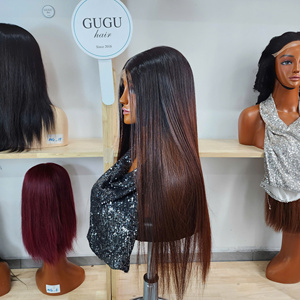 Nouvelle perruque magnifique de 24 pouces avec closure 5x5, cheveux humains vietnamiens lisses et soyeux, densité 180, 100% Ombré Brun Jaune - Product Image 5