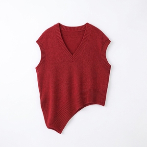 Light Blue customize V Neck Sleeveless Knit <b>Vest</b> Women Asymmetric Hem Solid Casual Tank <b>Top</b> - Product Image 2