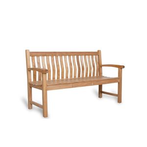 Banc de jardin en teck traditionnel Divo en bois massif, 2 places, avec dossier à lattes, pour terrasse et cour - Product Image 1