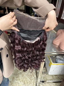 Extensions de cheveux naturels bouclés vietnamiens non traités, rouge bordeaux, non-Remy, en cheveux humains, avec dentelle frontale, ondulés, 200g, pour la confection de perruques - Product Image 4
