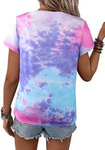เสื้อยืดผู้หญิงสไตล์วินเทจจากปากีสถาน ลวดลาย Tie Dye ซักฟอกแบบ Beach Style คอกลม แขนสั้น เหมาะสำหรับออกกำลังกายและใส่ในช่วงฤดูร้อน - Product Image 2
