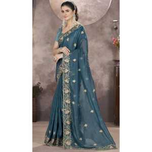 Saree de diseñador para mujer con bordado de hilo y juego de trabajo de secuencia - Product Image 2