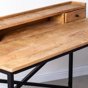 Bureau en bois Vandana Vesta Aureo avec pieds noirs, mobilier de bureau moderne en bois massif minimaliste - Product Image 4