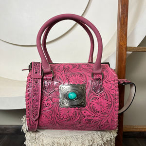 Bolso de Hombro de Cuero Genuino de Vaca para Mujer, Estilo Vaquero, con Diseño Floral de Lujo y Turquesa, Hecho a Mano, Novedad 2026 - Product Image 4