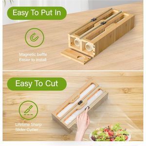 Organizzatore in bambù con 2 dispenser per pellicole e 4 scomparti per sacchetti in plastica per alimenti da cucina - Product Image 3