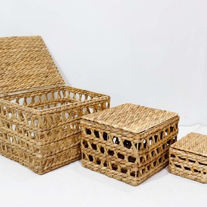 Panier de rangement rustique en jacinthe d'eau tressée naturelle, écologique, pour vêtements, avec couvercle, pour salon - Product Image 2