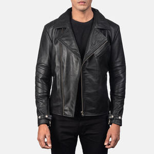 Blouson en cuir unisexe de style motard, fabriqué au Pakistan, qualité supérieure, col montant, logo frontal, coupe-vent, respirant, hiver - Product Image 1