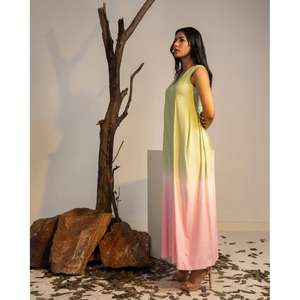 Robe longue décontractée d'été pour femmes, sans manches, effet ombré, couleur dégradée - Product Image 3