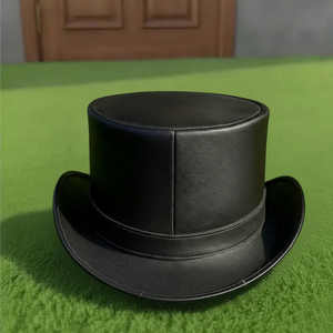 Chapeau haut de forme en cuir noir fait main de qualité supérieure, style gothique steampunk avec motif de crâne, pour cosplay - Product Image 3