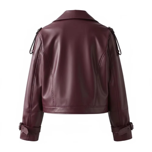 Women's Trending Classic Burgundy Genuine Leather <b>Jackets</b> Custom Logo <b>Vintage</b> <b>Jackets</b> Cropped Leather <b>Jacket</b> Streetwear - Product Image 3