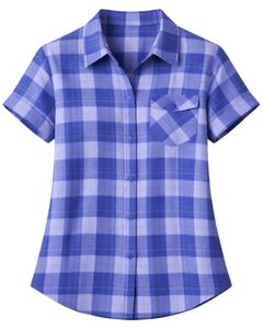 Custom Blue And White Plaid Womens Short Sleeve Button Up Shirt Casual Summer Lightweight Breathable <b>Checkered</b> <b>Top</b> With Pocket - Product Image 1