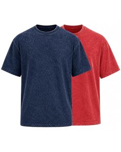 Camiseta Oversize de Algodón Grueso con Lavado Ácido para Hombre, Hombros Caídos, Manga Corta, Cuello Redondo, Color Liso - Product Image 2