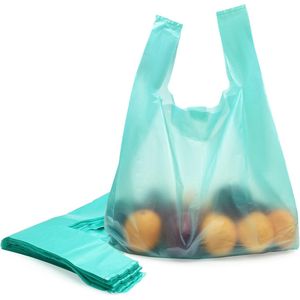 Sacchetti di Plastica Blu Lago 16x23 Pollici con Manici per Negozi e Attività Commerciali - Product Image 1