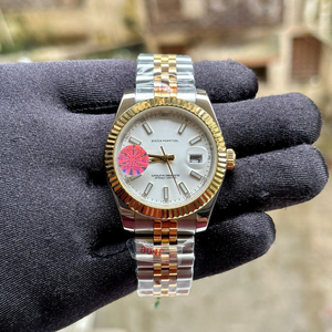 Reloj Mecánico de Lujo de Dos Tonos, Esfera Plateada, Índices Luminosos, Bisel Estriado, Alta Calidad, Edición Limitada, Estilo Hip Hop - Product Image 3