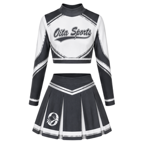 <b>Black</b> White Sublimated Cheer Long Sleeve Uniform Set <b>Pleated</b> <b>Skirt</b> Athletic Team Sportswear Training Practice Performance - Product Image 2
