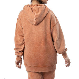 Conjunto Deportivo para Mujer, Color Sólido, con Capucha, Lavado Ácido, Manga Larga, Corte Holgado, Sudadera y Pantalones de Algodón con Bolsillos Laterales, Ropa Casual - Product Image 3