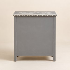 Buffet de rangement rectangulaire moderne en bois massif gris à incrustations florales, fait main, en MDF, avec incrustations en os, à poser au sol - Product Image 2