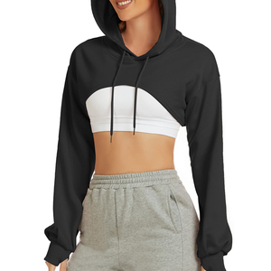 Sudadera con capucha corta de forro polar para mujer, estilo años 90, con cordón, manga larga, cremallera completa, hombros caídos, transpirable - Product Image 3