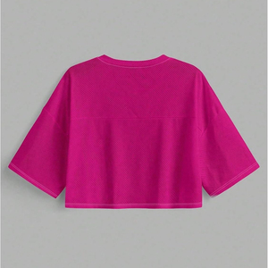 เสื้อฟุตบอลตาข่ายสีชมพูสำหรับผู้หญิง คอวี แขนสั้น ระบายอากาศได้ดี ทรงหลวม หมายเลขทีม 01 ชุดกีฬาฤดูร้อน - Product Image 3