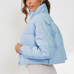 <b>Women's</b> <b>Cropped</b> <b>Puffer</b> <b>Jacket</b> Solid Color Stand Collar Zipper Closure Full Sleeve Winter Warm Outerwear Wholesale <b>Puffer</b> <b>Jacket</b> - Product Image 4
