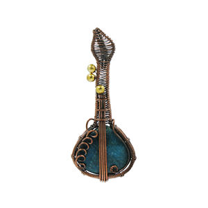 Colgante de Apatita al por mayor con alambre de guitarra, chapado en oro de 18K, cuerda de cobre, inspirado en la música bohemia, con corazón de piedra preciosa, llamativo. - Product Image 1