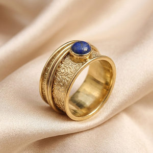 925 Sterling <b>Silver</b> Brass Spinner <b>Ring</b> Natural Lapis Lazuli Gemstone Floral Scroll Band Meditation Anxiety Handmade <b>Ring</b> <b>men</b> Her - Product Image 5