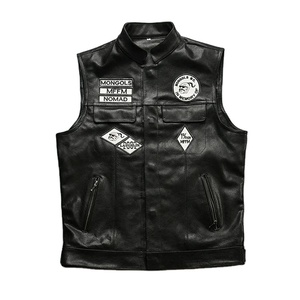 Chaleco de Cuero Genuino para Motociclistas MONGOLS, Chaleco de Cuero Vacuno Negro con Parches Bordados, Chaqueta sin Mangas de Cuero Auténtico - Product Image 5