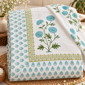 Juego de sábanas de algodón color verde azulado floral con estampado decorativo, colección de ropa de cama de tela suave para dormitorio, hogar, hotel, habitación de huéspedes - Product Image 3