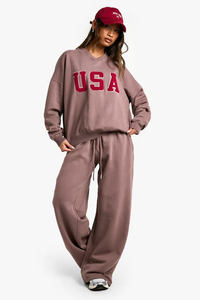Pantalones de chándal de mujer de cintura alta y pierna ancha, holgados y oversize, estilo jogger, de forro polar, informales, estilo urbano y para estar en casa, tendencia 2026 - Product Image 3