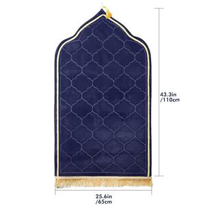 Alfombras de Oración Antideslizantes de Espuma de Terciopelo para Ramadán, Alfombras Islámicas para Musulmanes, Alfombras de Oración Gruesas, Suaves y Plegables de Color Azul - Product Image 2