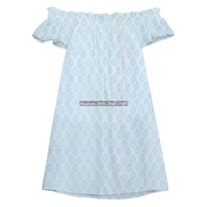 Vestido de Moda al por Mayor para Mujer y Niña, Elegante, Personalizado, Asimétrico, de Algodón, con Hombros Descubiertos y Manga - Product Image 5