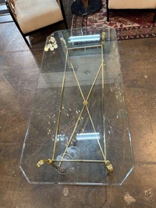 Vintage style brass chrome and glass <b>coffee</b> <b>table</b> luxury midcentury modern <b>coffee</b> <b>table</b> elegant glass top center <b>table</b> - Product Image 4