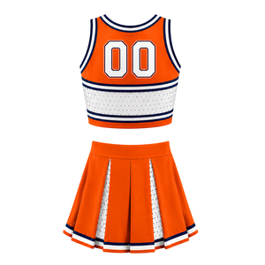 Ensemble uniforme de cheerleading orange : Crop top et jupe plissée pour compétition de danse d'équipe, tenue de performance sportive - Product Image 2