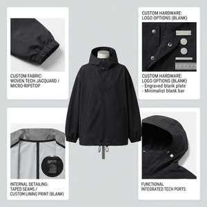 Wholesale <b>Women</b> Oversized Hooded Windproof <b>Fleece</b> Lined Jacket Solid <b>Black</b> 100% Cotton Front Logo Embroidery High Street Autumn - Product Image 5