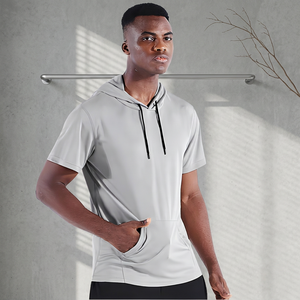 Men's Gray <b>Short</b> <b>Sleeve</b> Hooded T-Shirt Quick Dry Eco-Friendly Breathable Solid Color Regular Fit Pullover <b>Hoodie</b> Pockets Winter - Product Image 5