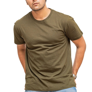 T-shirt homme en jersey tricoté 100% coton, couleur olive unie, col rond, manches courtes, coupe classique, style décontracté. - Product Image 3
