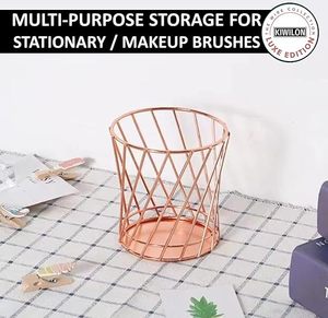 Organisateur de bureau minimaliste en métal, panier de rangement polygone finition cuivre 21x14x8cm, type sur pied pour fournitures de bureau - Product Image 6