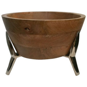 Bol de service rond en bois de style populaire avec base métallique pour la table, la maison et la cuisine des hôtels - Product Image 1