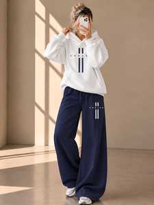 Custom Women <b>Oversized</b> Hooded Solid <b>Hoodie</b> and Wide Leg Sweatpants Set Casual <b>Fleece</b> Two Piece Autumn Tracksuit Wholesale - Product Image 4