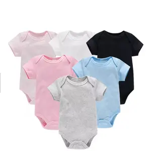 Newborn Baby Clothing Baby Plain Short Sleeves Clothes 100% Cotton Plain for Printing Unisex Newborn Baby Rompers OEM Service PK