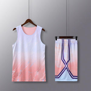 Ensemble de maillot de basket-ball personnalisé sublimé, débardeur en mesh sans manches unisexe avec impression dégradée et short à taille élastique, taille adulte - Product Image 2