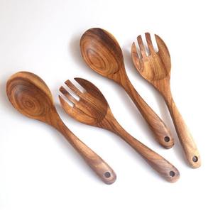 Ensemble de saladiers modernes en bois d'acacia, cuillères de service gravées sur mesure, finition miroir haute brillance, cadeau de cuisine écologique pour - Product Image 1